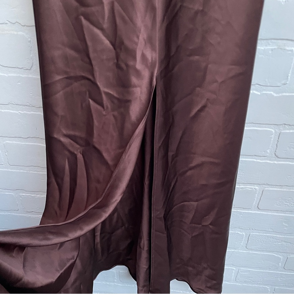 Reformation NEW with tags Nitara Satin Cafe Brown High Neck Midi Dress - Picture 9 of 13